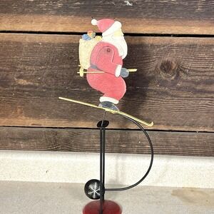 Authentic Models Metal Art Balancing Santa Claus Skiing 20"H Teeter Totter 2pc